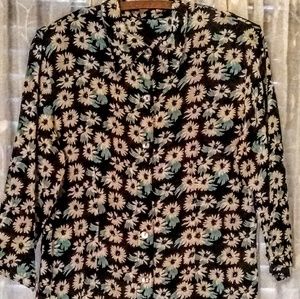 Black Rayon Floral Blouse